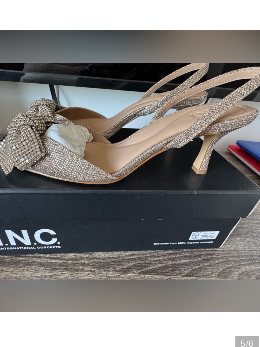 NEW..INC International Concepts Gold Rhinestone Bow Slingback Heels 
Size 6.5 - Picture 3 of 4